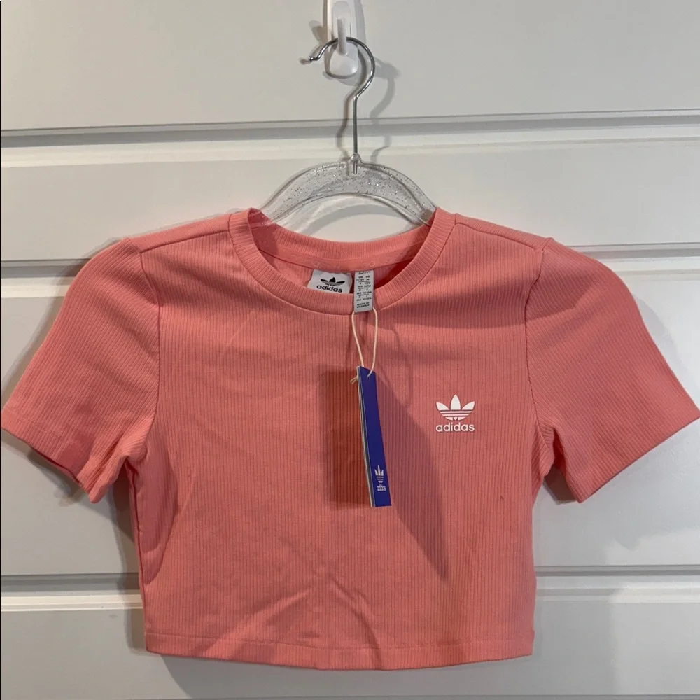 Adidas rib crop tee semi pink spark medium NWT